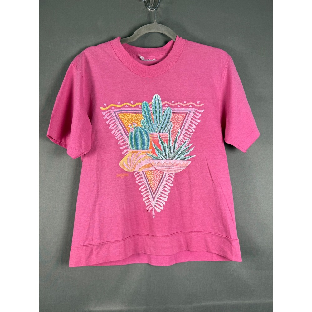 Nathan Richards Collection Tee Women Small Pink 1992 Southwest Cactus Vintage
